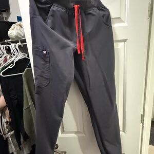 Figs Women's Charcoal Pants with Vibrant Red Drawstring